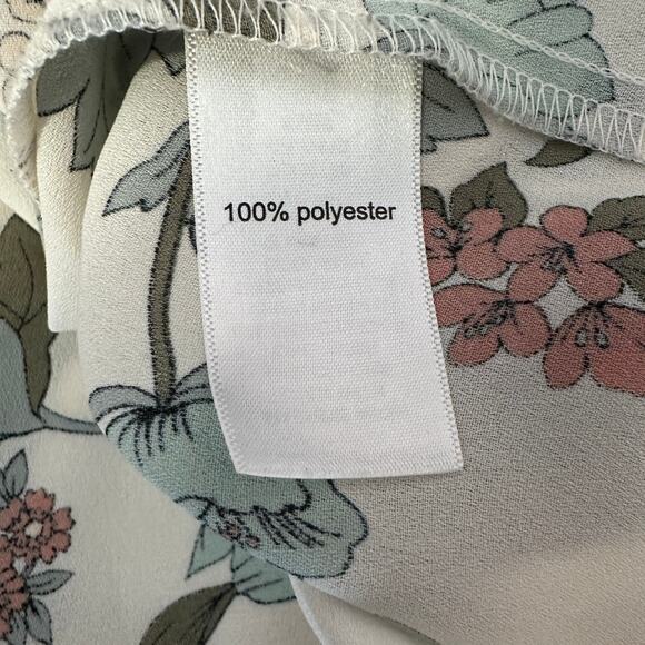 Maurices Dress Blouse WMNS L Pullover Floral Cream Short Sleeve Top Round Neck - Picture 6 of 7